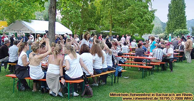 Mittelrhein-Rotweinfest in den Rheinwiesen von Bacharach am Rhein.